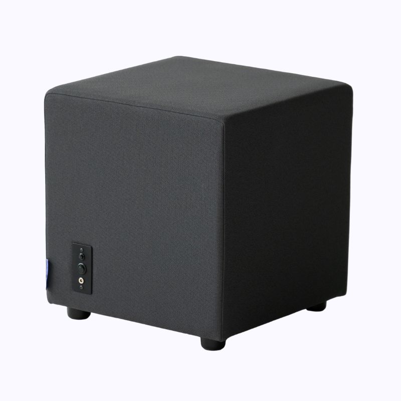 Neurosonic Cube tummanharmaa sivusta kuvattuna